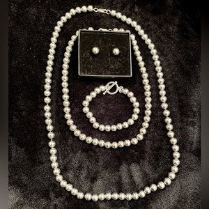 Sterling silver bead necklaces, bracelet and earring set